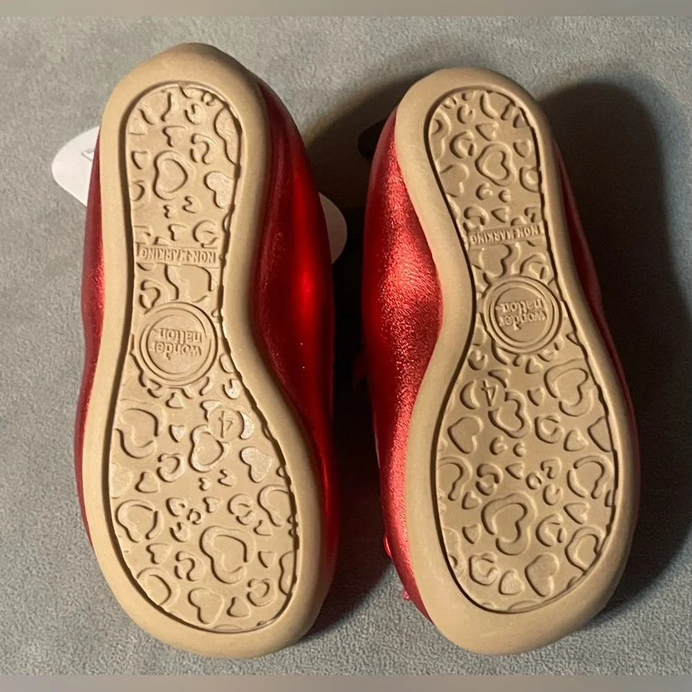 NWT Wonder Nation Baby Girl Red Metallic Mary Jane Flats Bow Shoes Size 4 Infant